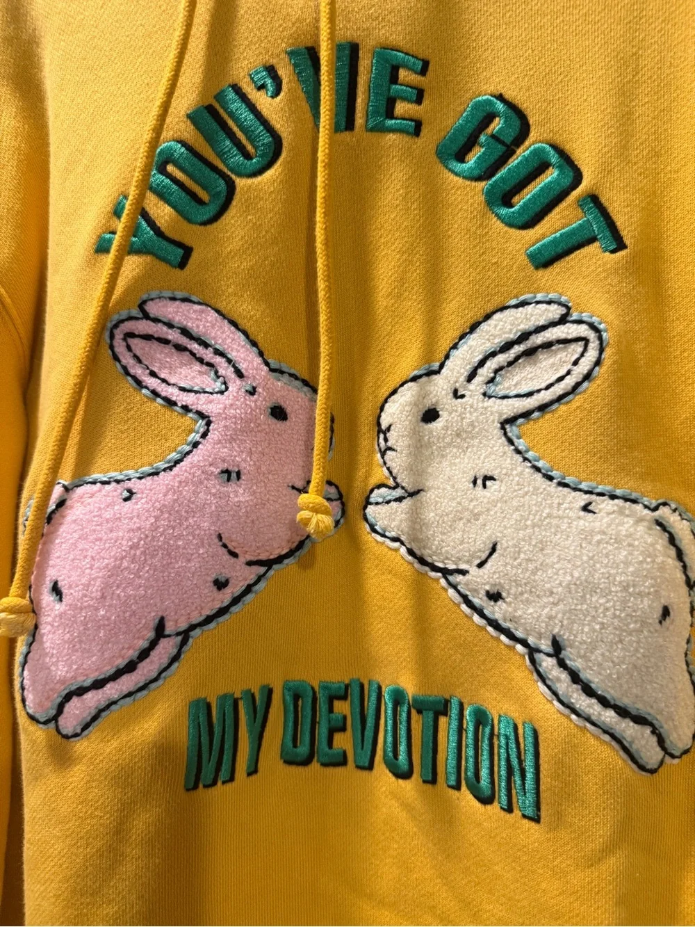 Gucci Yellow Hoodie with Embroidered Bear and Red Text